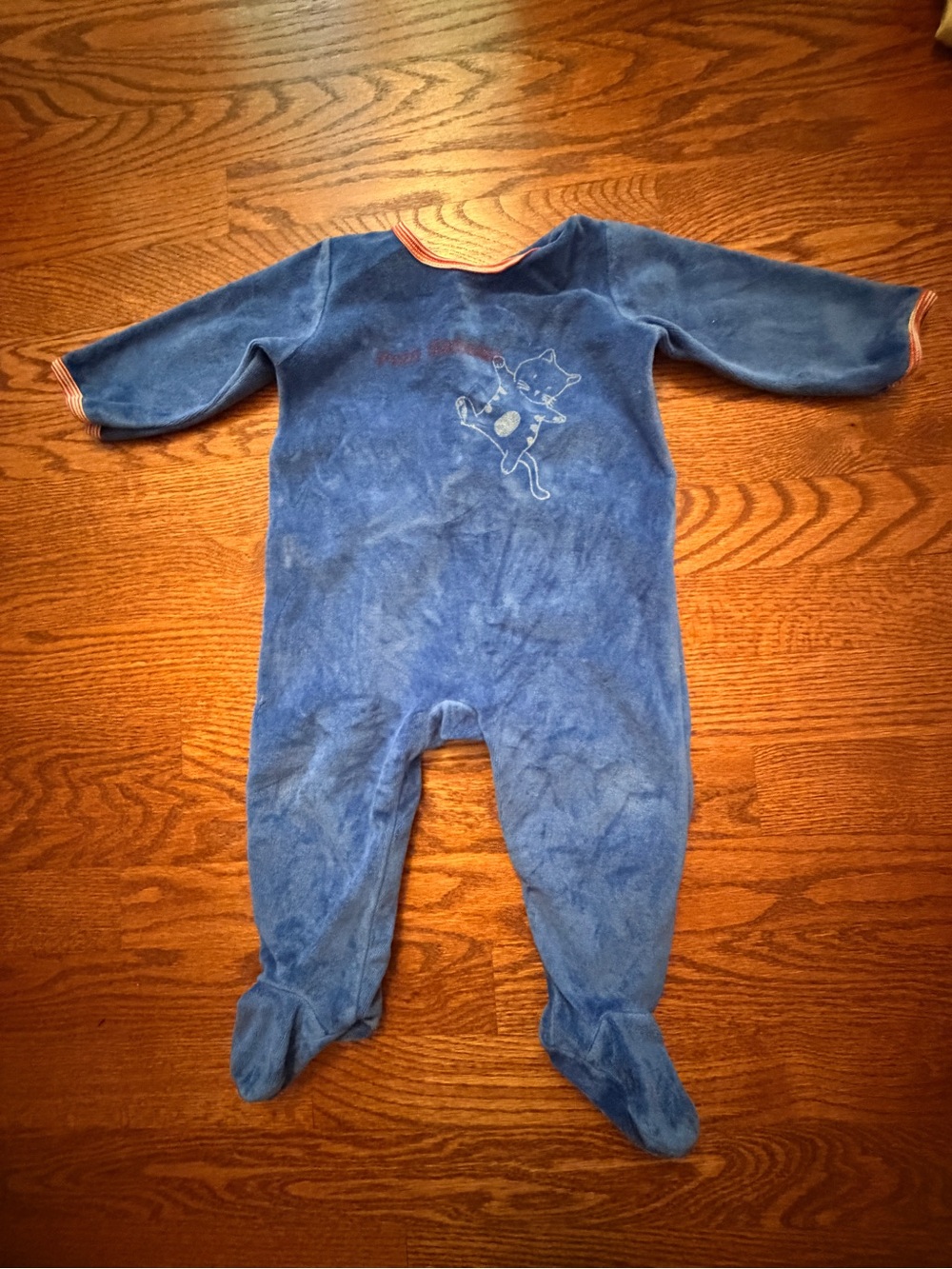 Blue Infant Petit Bateau One-Piece Footed Pajamas - Soft Velour, warm!